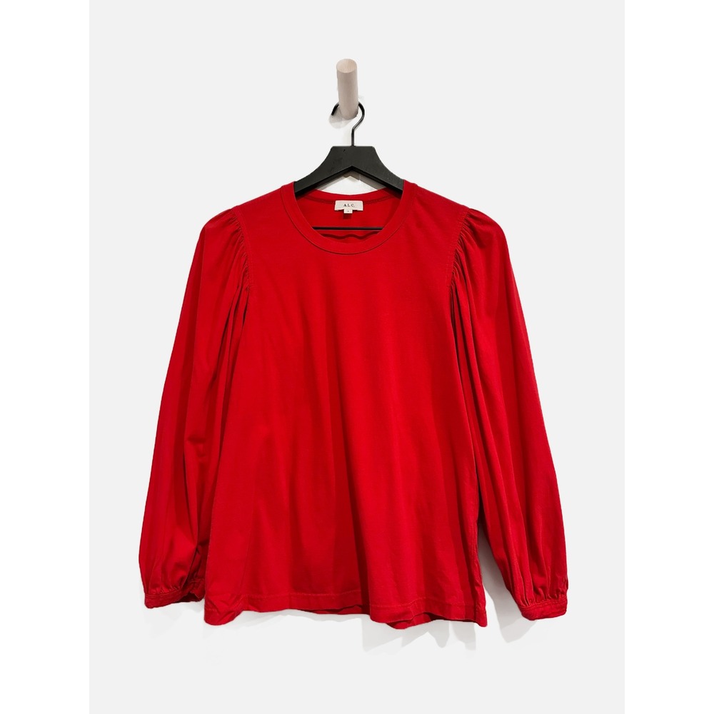 A.L.C. Red Cotton Puff Sleeve Top Size Small